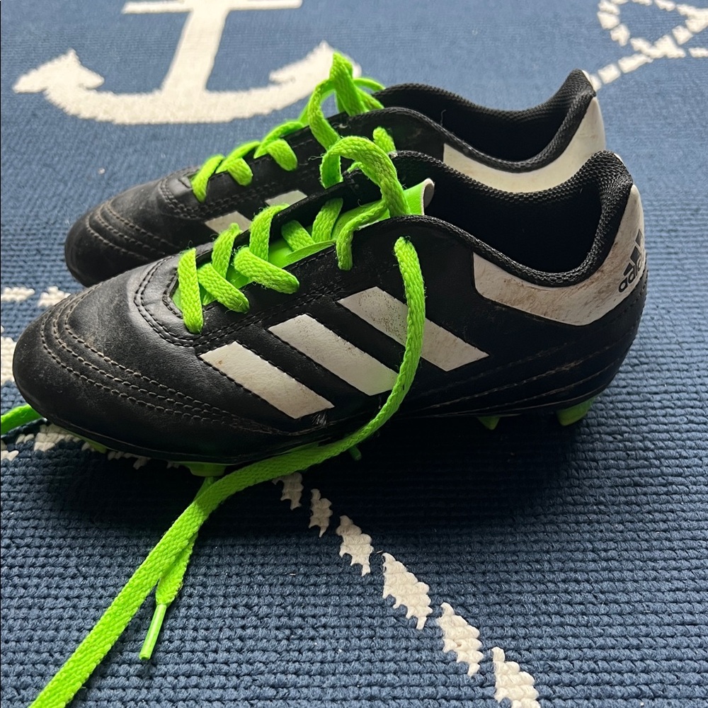 Adidas Kids Black and White Cleatswith Green Laces